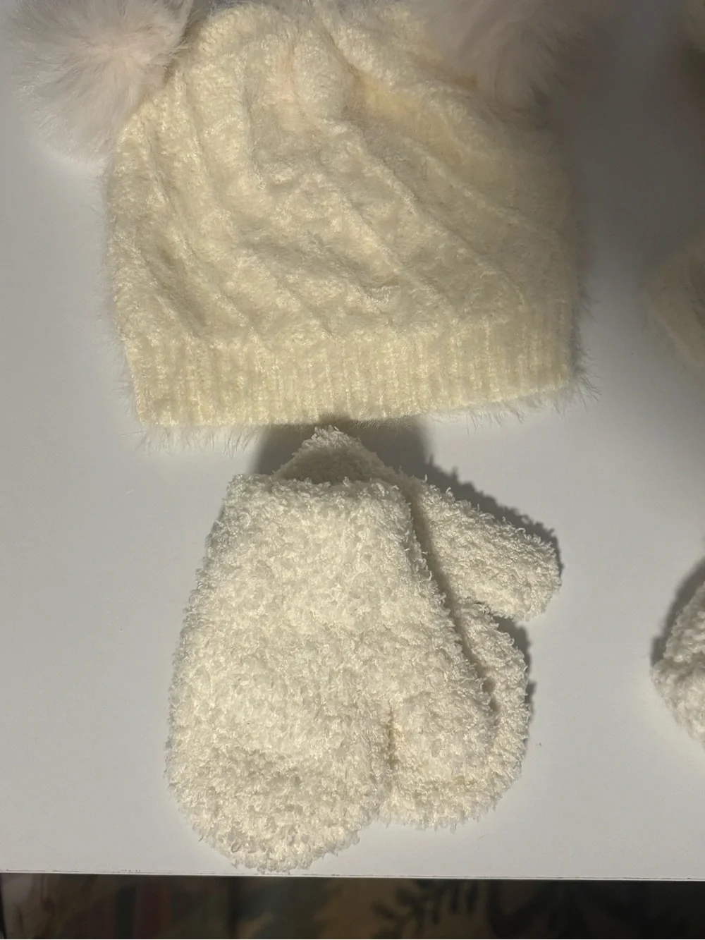 Cozy Cream Knit Baby Hat, Mittens & Booties Set - Soft Pom Pom